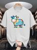 Male Red Round Neck T Shirt Simple Hand Drawn Happy Cow Multicolor Scribble Pattern Lovely Farm Creature Daily Cotton Tee