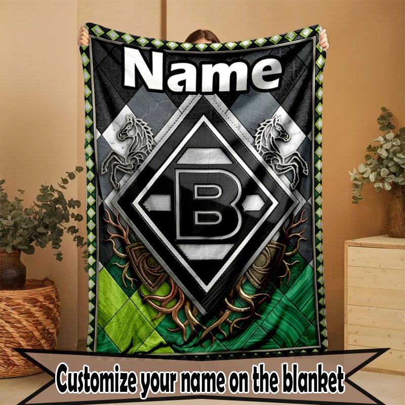 Custom Name Personalized Borussia Monchengladbach Print Blanket, Home Decor, Bedroom, Sofa, Camping, Couch, Gifts for Birthday Christmas