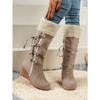 Flap Mao Mao Muffin Thick-soled High Boots Women's Autumn and Winter New Slope Heel Snow Boots Women's Warm Fringed Cotton Boots