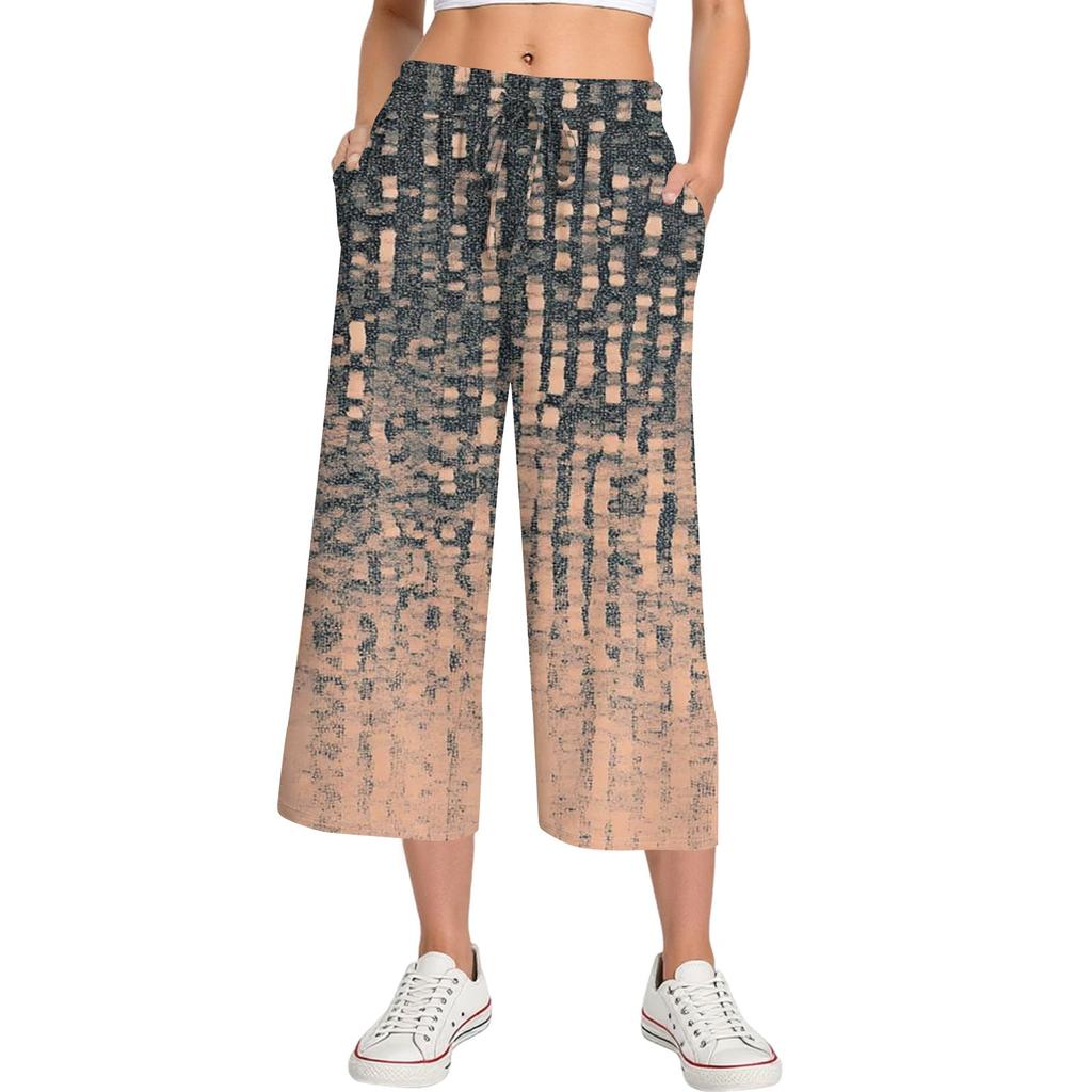 Damen Sommer Hohe Taille Bedruckte Freizeit-Sportbekleidung Lässige Cropped-Hose Weite Hose