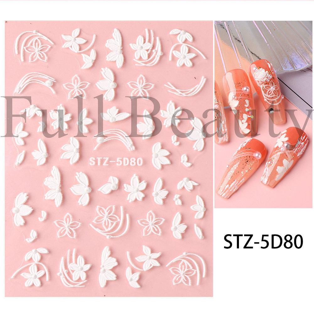 Nail Art Sticker, Relief 5D Three-Dimensional Spring Pink Cherry Blossom Small Flower Adhesive Nail Sticker