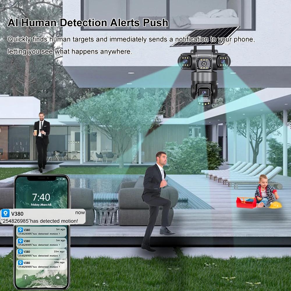 4G True Three-eye Three-lens Monitor with Night Vision and All-day Recording, Low Power Consumption Home AOV Solar Camera