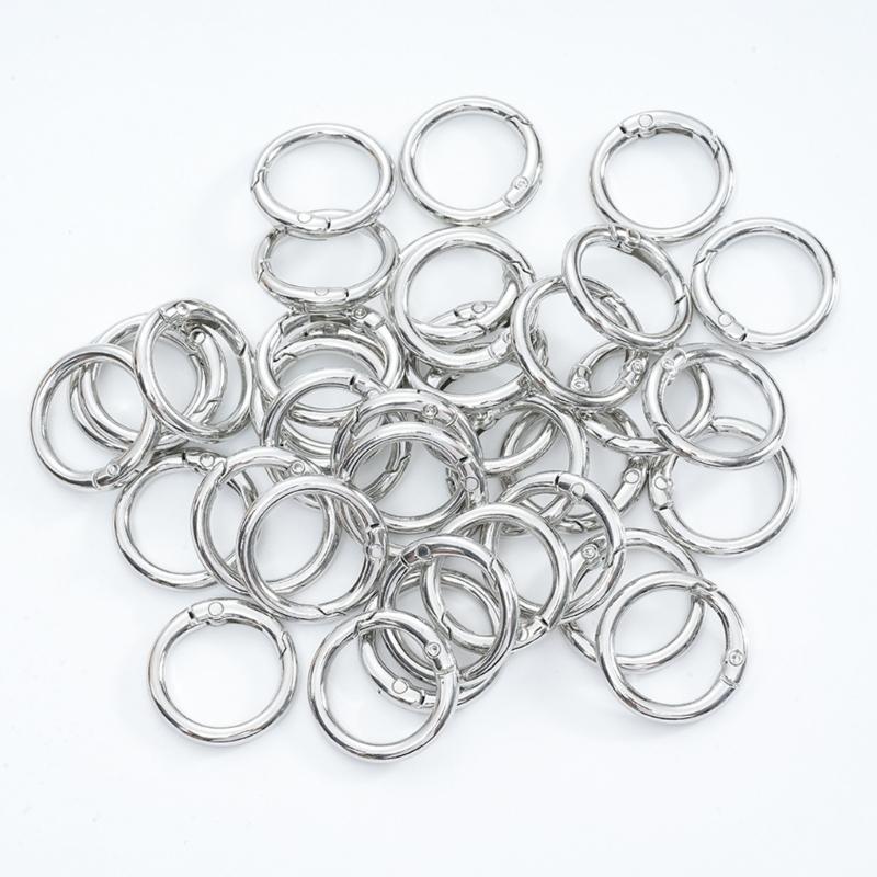 Electroplated Metal Spring Gate Rings with Round Shape for Bag Project, Key Attachments, Sewing Supplies, and Craft 50PCS
