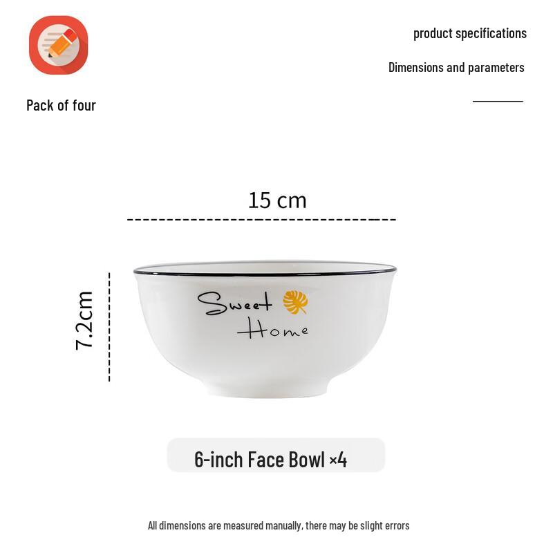 Ceramiczne miski na makaron i zupę Haoya Jingdezhen (Zestaw 4)