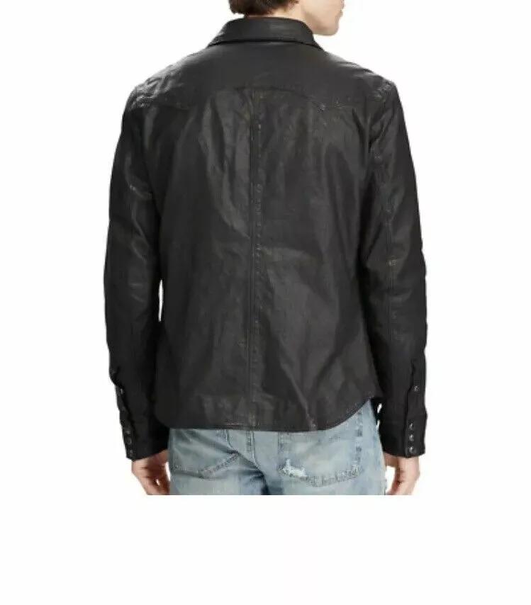 Stylová černá pánská košile z pravé jehněčí kůže z měkké kůže, ručně vyráběná motorkářská motocyklová košile