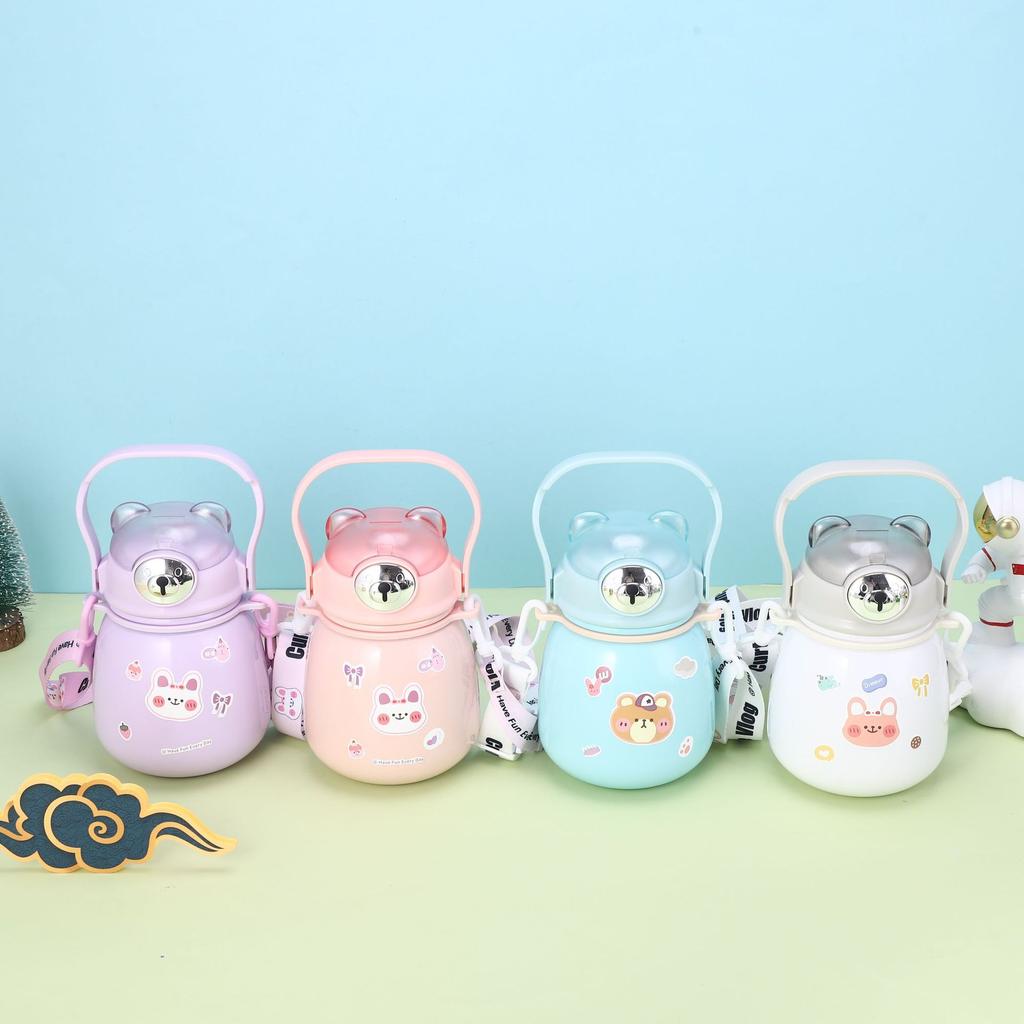 316 Stainless Steel Children's Thermos Cup Portable Strap Portable Straw Cup Pot for Boys and Girls.