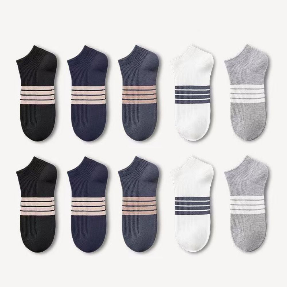 10Pairs Cotton Striped Invisible Socks Breathable Men's Tube Socks Ankle Thin Socks  Sport