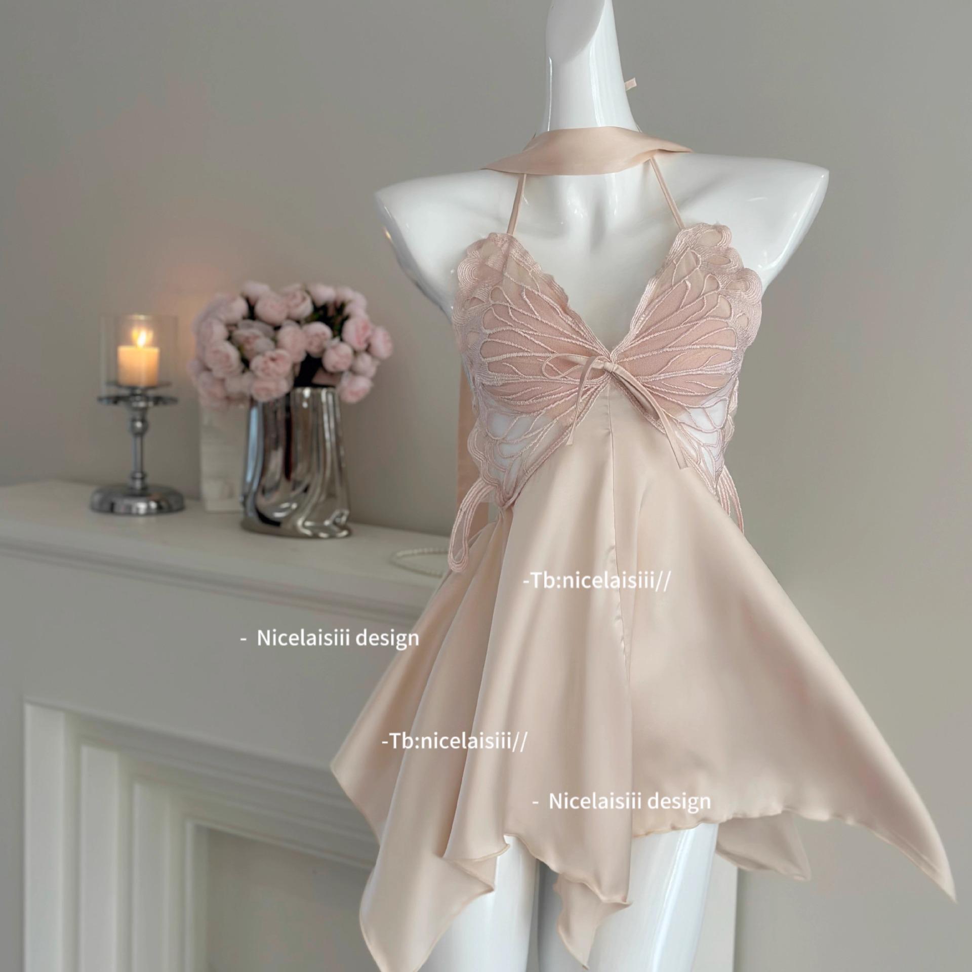 

Mingjun Backless Lingerie Sleep Dress with Push-up Pads and French Bow Design One Size