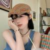 Japanese Retro Plaid Forward Hat for Women's Spring and Summer British Style Beret