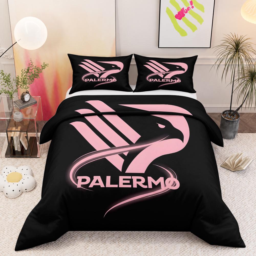 Set Biancheria da Letto Palermo FC Aquila Rosa 3 Pezzi, Moderno Set Copripiumino con Emblema Squadra Calcio per Camera da Letto dei Tifosi Regalo