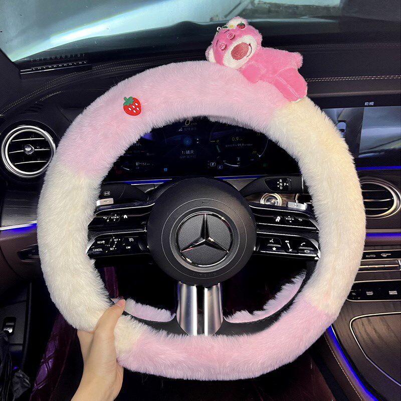 Car Steering Wheel Cover Winter Plush Cute Female Style Non-Slip Warm Cartoon Teddy Velvet Short Velvet Steering Wheel Cover