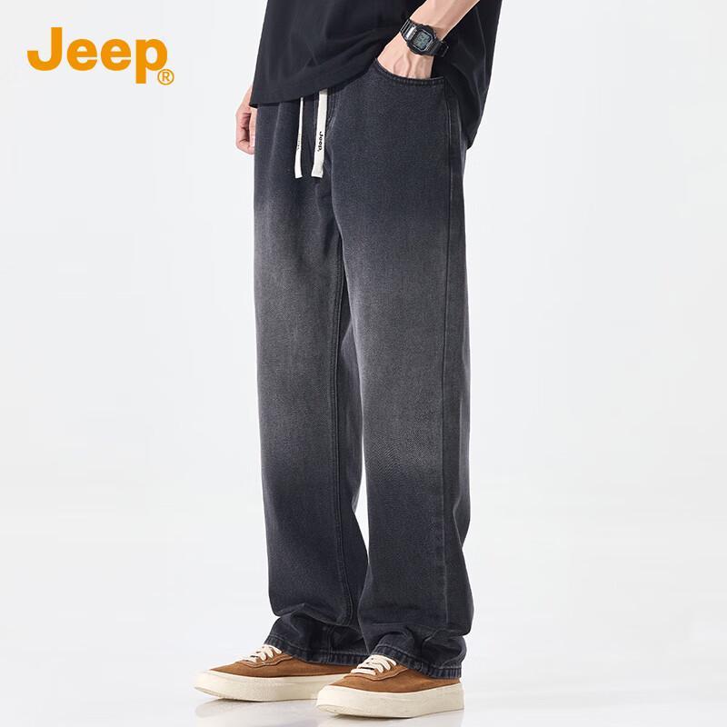 Jeep Men's Summer High-Street Washed Loose Straight-Leg Jeans