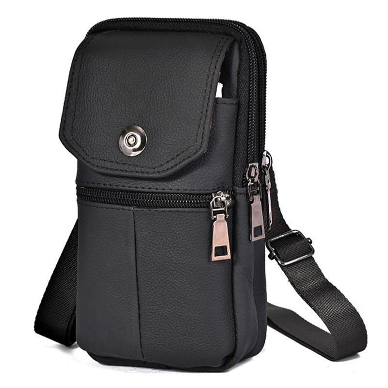 Herren Echtleder Crossbody Sling Tasche, Kompakte Schultertasche mit Doppelreißverschluss und mehreren Taschen für Handy, Geldbörse, Reiseutensilien