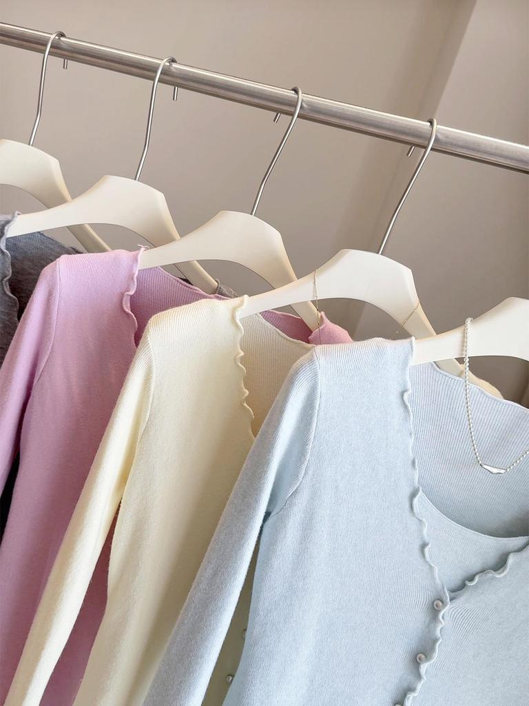 Koreanischer Stil Zweiteiliges Wollstrick-Camisole: Damen Schlankmachendes Langarm-Top für Herbst/Frühling