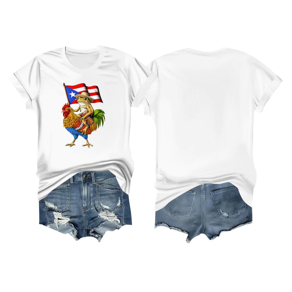 Women's Casual Printed T-shirt Round Neck Pullover Short-sleeved Top