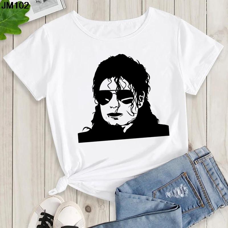 Mens and Kids Summer Shirt Pop King Michael Jackson Womens Printed Shirt Harajuku Casual White Top Womens Trendy Rock Shirt