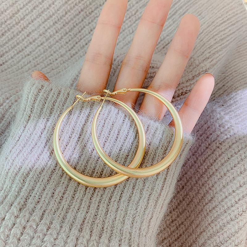 Metal wind round geometric earrings niche simple versatile stud earrings ins fashion high-end earrings