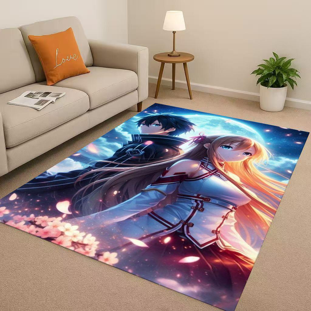 3D Sword Art Online SAO Cartoon Kirito Yuuki Asuna Living Room Non-Slip Area Rug Soft Carpet for Bedroom Sofa,Home Decor Doormat