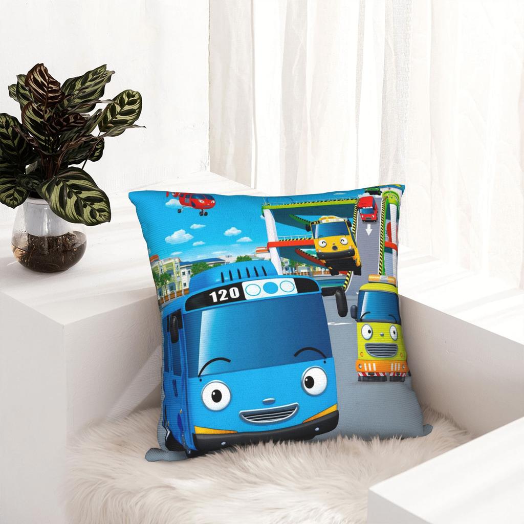 Morbida Federa per Cuscino Anime Tayo Il Piccolo Autobus Copricuscino in Poliestere Decorazione Cartone Animato Carino Novità Federa per Cuscino Copertura Vendita all'Ingrosso