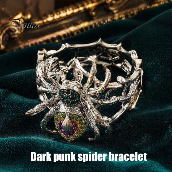 Dainty Alloy Wrist Decor Vintage Rhinestone Spider Bracelet, Gothic Punk Adjustable Stretch Bangle Style for Men Women, Mysterious Halloween