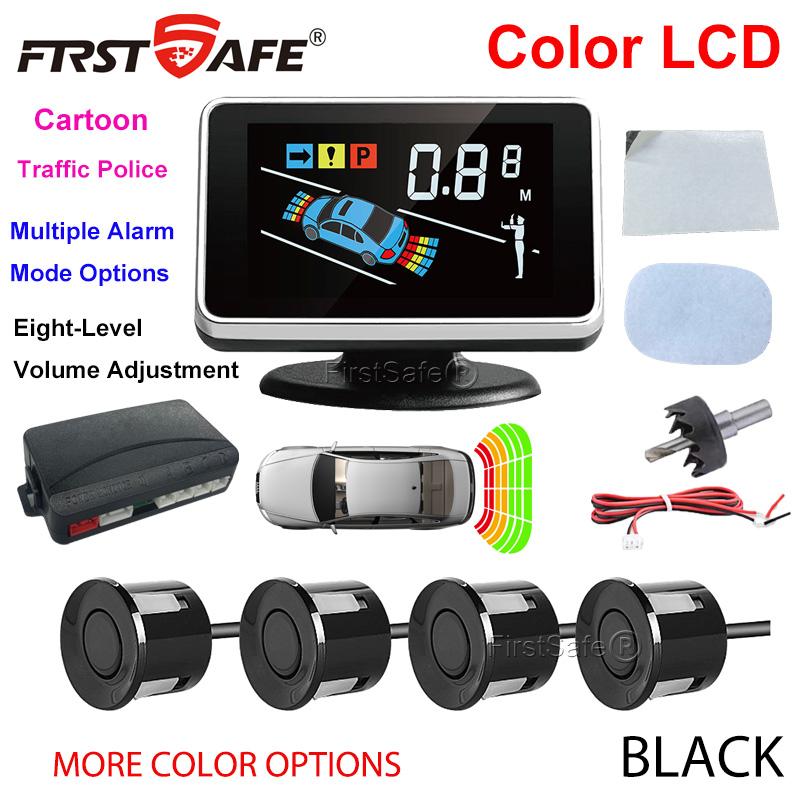 FirstSafe Factory 12 Color LCD Parking Sensor Kit Human Voice Buzzer Alarm Reversing Radar Universal Car Safety Auxiliary System 2.5
