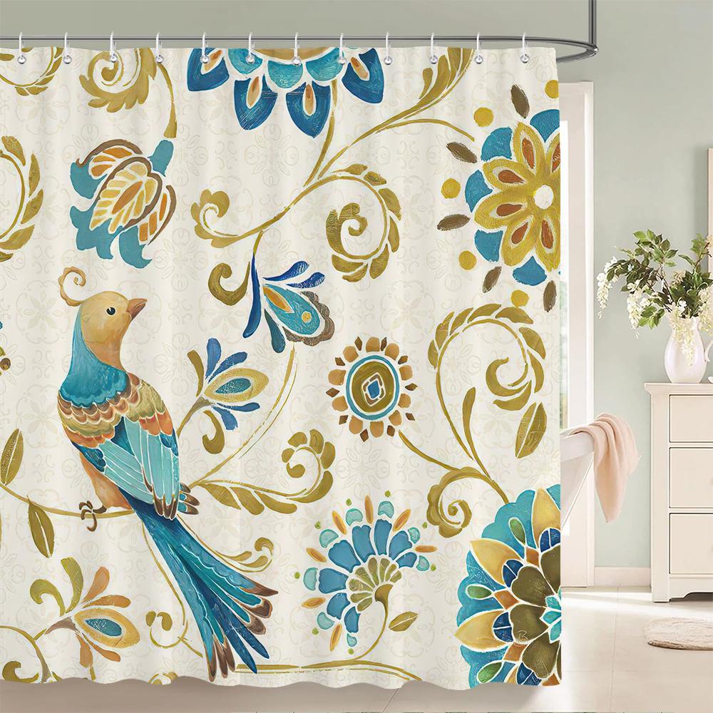 Flowers Waterproof Bathroom Curtains Green Plants Shower Curtains   3d Printing Polyeste Fabric Decoration Home Bath Screen