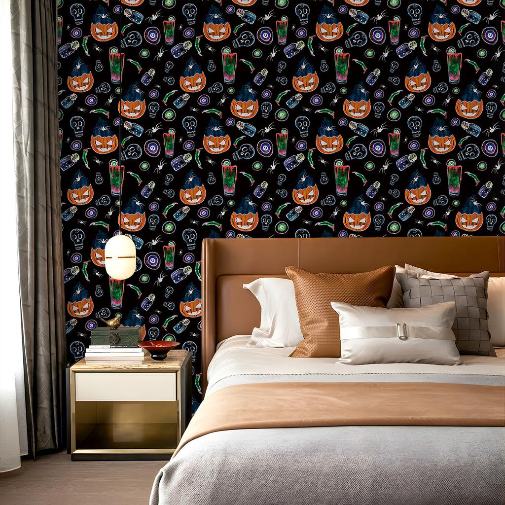 Peel and Stick Wallpaper Pumpkin Gothic Self Adhesive Removable Contact Paper Halloween Wall Cabinet Decor Wallpaper