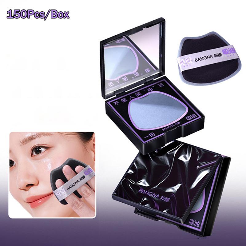 150 Sheets Oil Blotting Papers With Case & Powder Puff Oil Absorbing Sheets Bamboo Charcoal Face Oil Blotting Sheets For Make Up