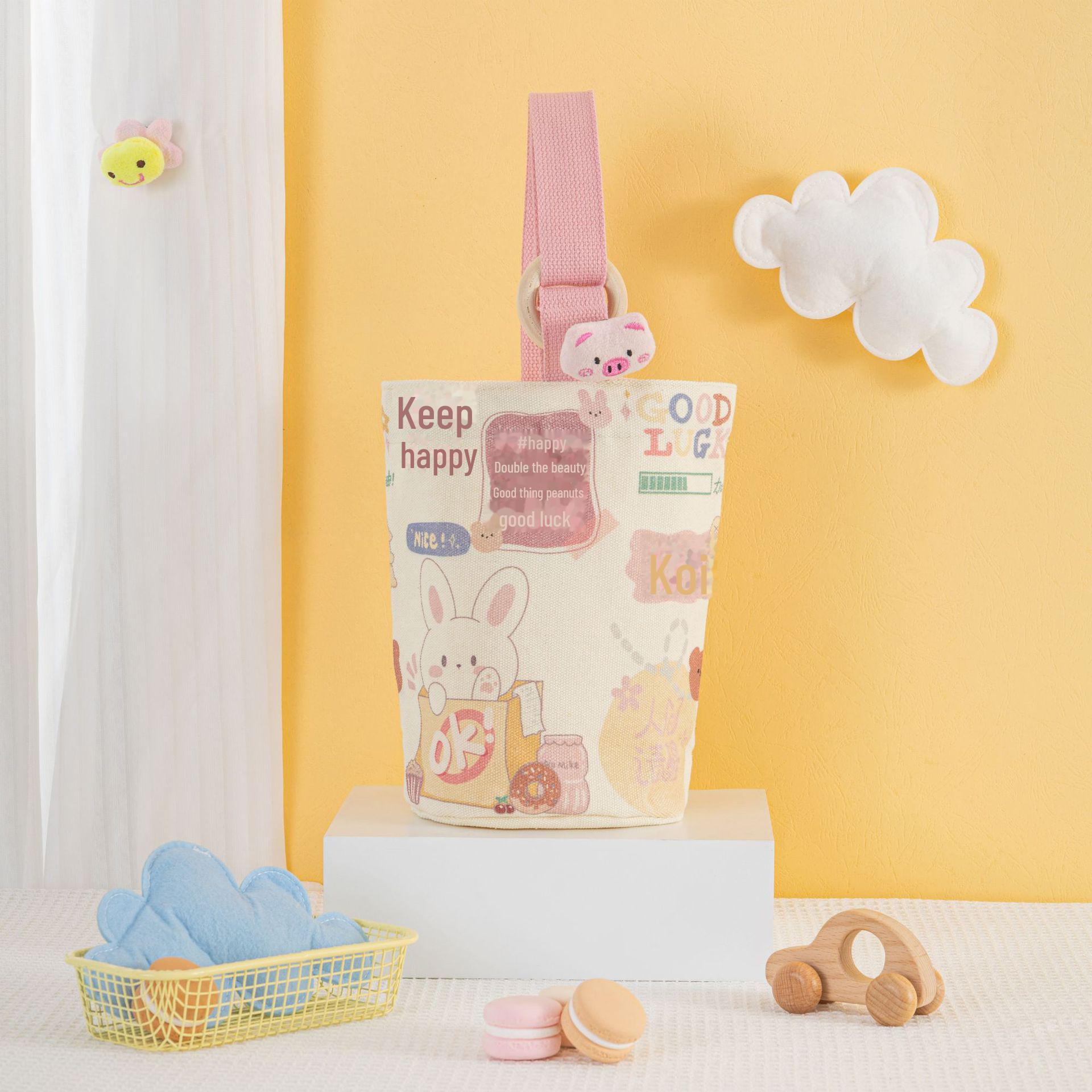 Сумка-ведро из холщовой ткани с деревянным кольцом портативный дизайн с мультяшным рисунком для мам и коллекционеров сувениров 769₽