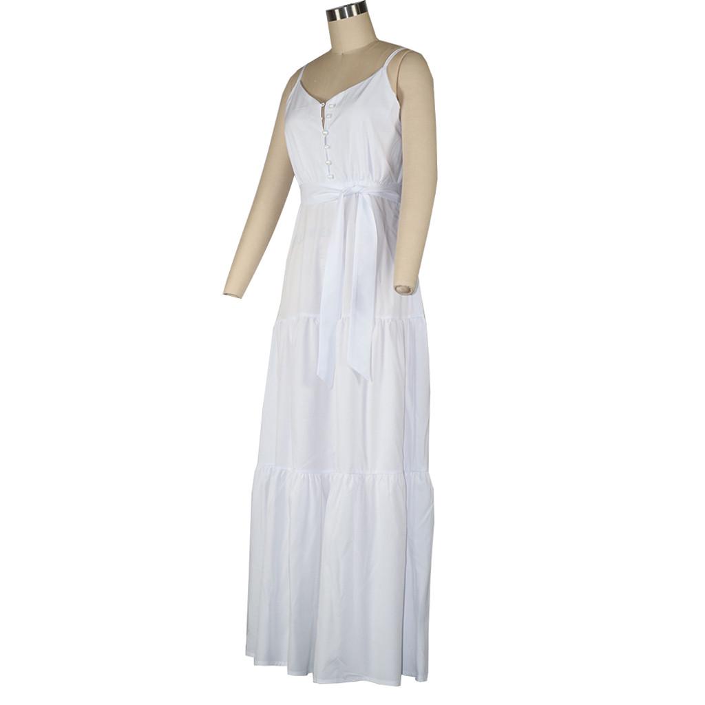 Fashion Women Summer Boho Sleeveless Strappy V-neck Bandage Party Beach Dress