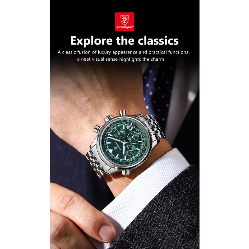 POEDAGAR Casual Man Clock Chronograph Date Waterproof Luminous Quartz Watches Stainless Steel Fashion Wristwatch Reloj