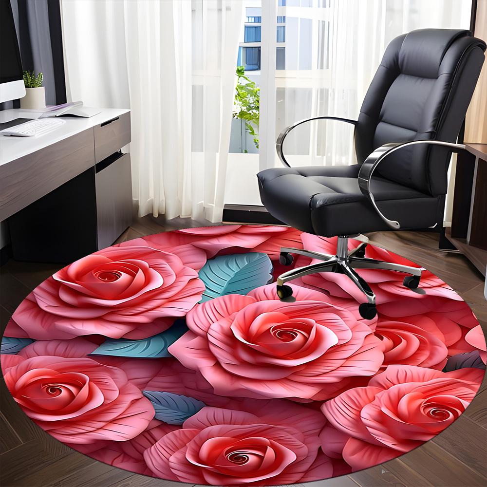 1pc Roses Bouquet Office Round Area Rug, Under Office Chairs Bedroom Living Room Home Decor, Room Deco
