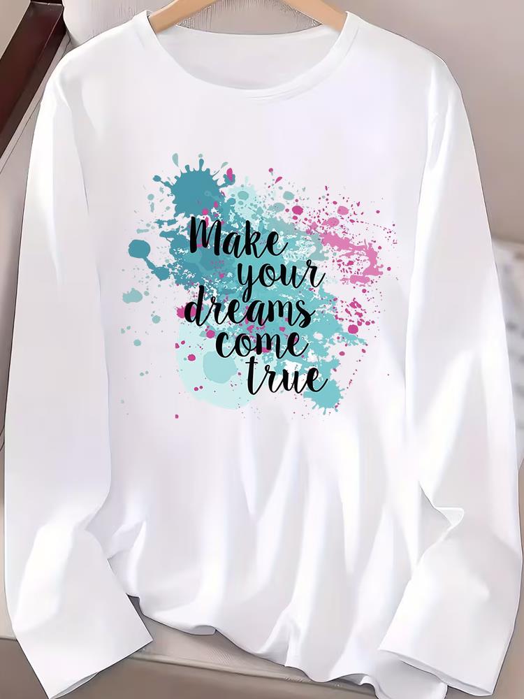 (Asian Size) Fashion Print T Shirt Autumn Winter Spring Casual Tee Leopard Love Trend Women Clothing Top O-neck Graphic Long Sleeve T-shirts