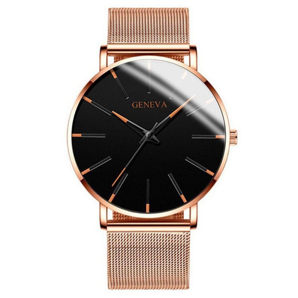 Classic Black Ultra Thin Watches Alloy Mesh Belt Quartz Watch Luxury Mens Wristwatch  Leisure Time