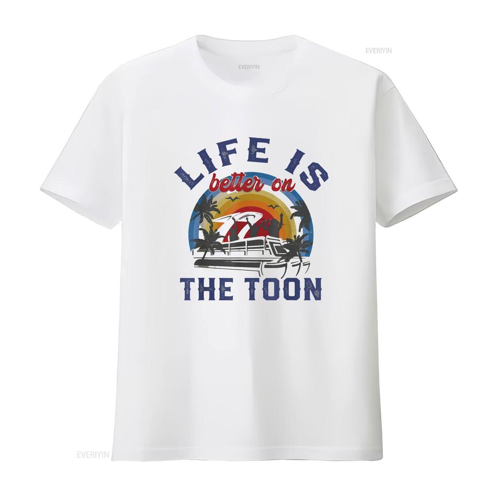 Womens Life Is Better On The Toon Funny Pontoon Boat Boating T Shirt Black 2XL vintage Washed Unisex homme Slightly Casual