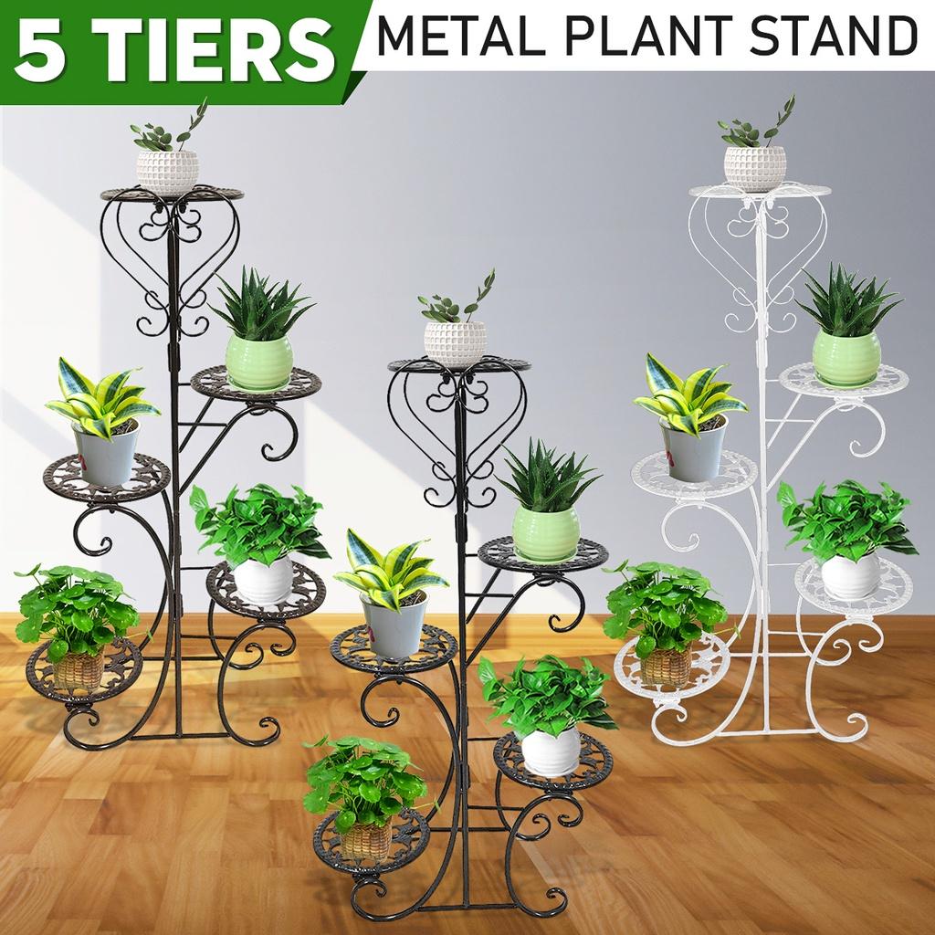 Indoors / Outdoors 5 Spotted Metal Shelves Flower Pot Plant Stand Display Garden Flower Patio Plant Rack Black/ White/ Brown New