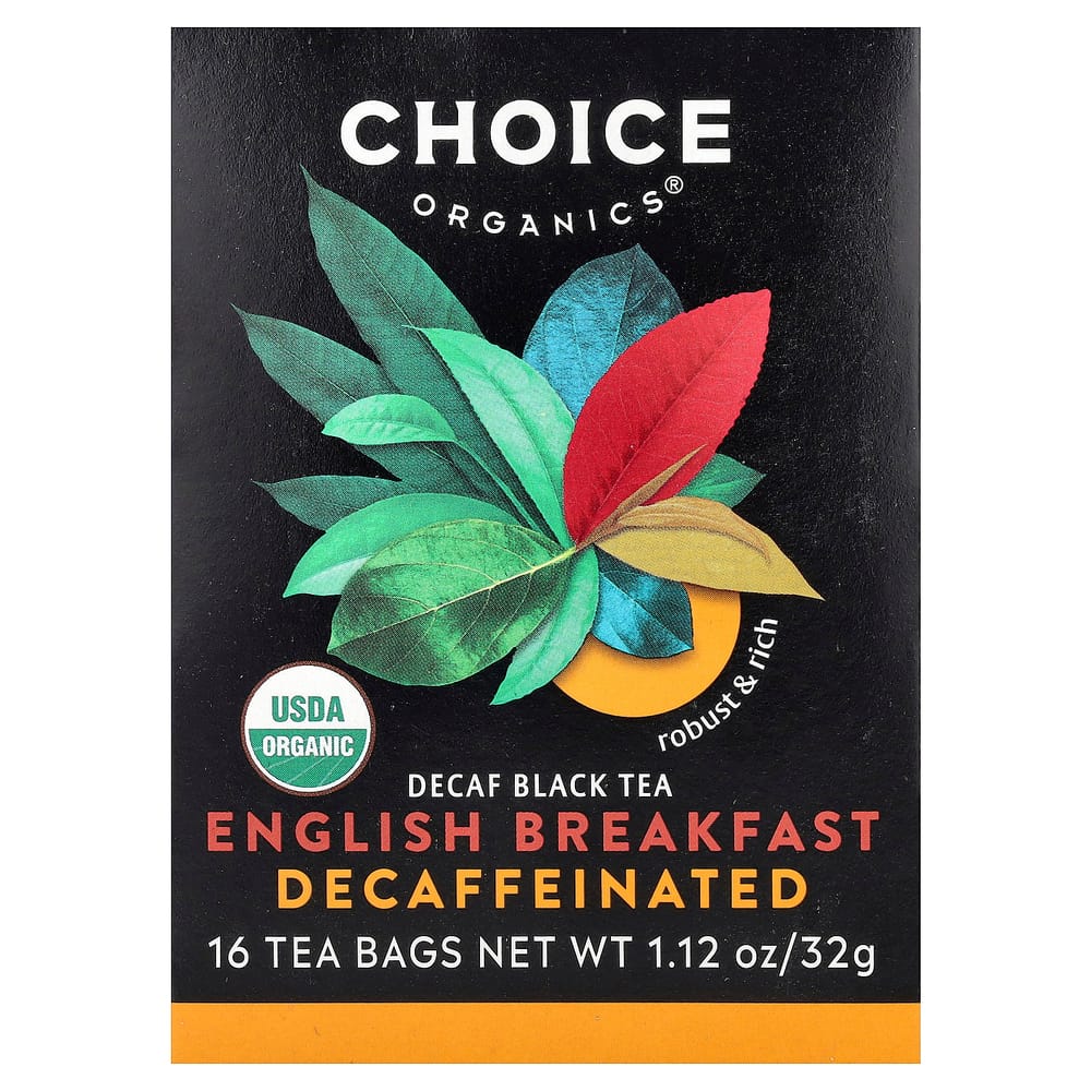Choice Organic Teas Decaffeinated English Breakfast Black Tea Bags, 16 Count, 32g (1.12oz)