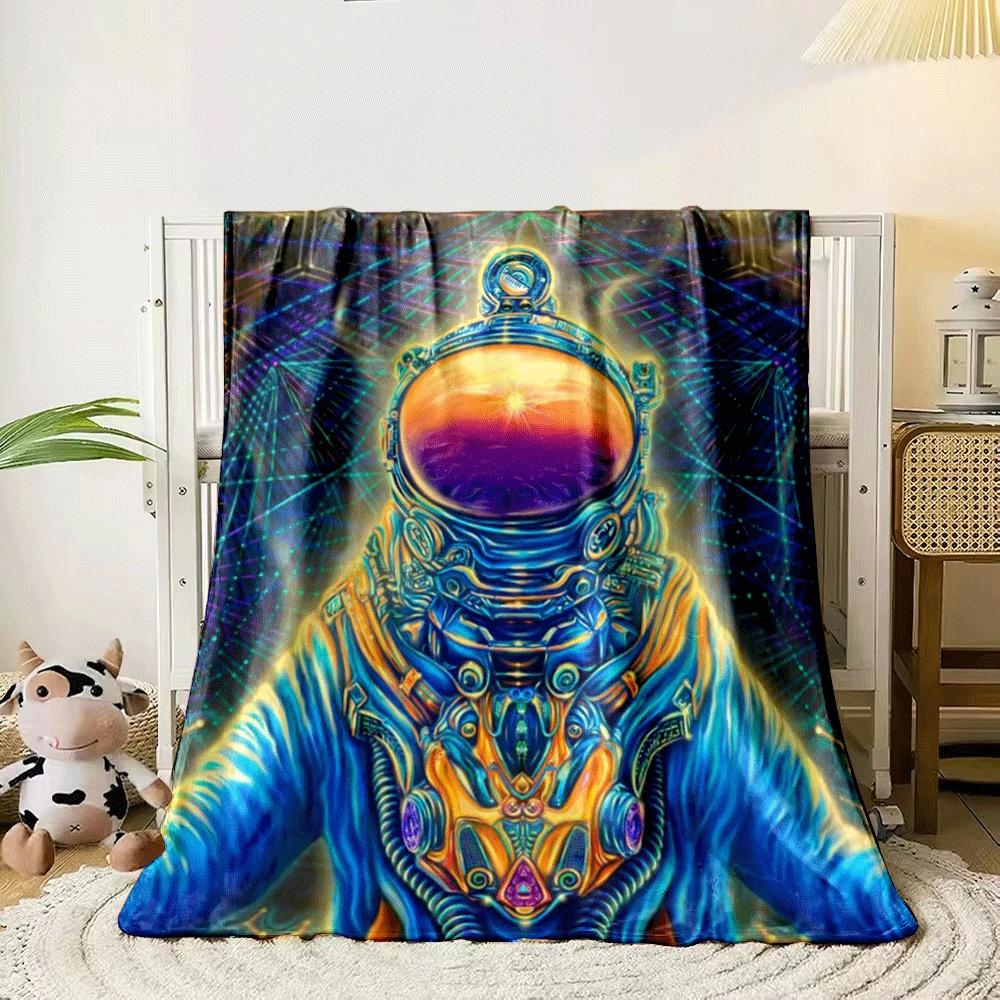A vibrant astronaut with a glowing, cosmic helmet and intricate details. for all seasons blanket lunch break throw gift 80cm x 120cm