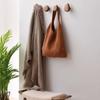 Solid Wood Handle Pebble-Shaped Hook - Punch-Free Wall/Cabinet Door Hanger for Coats & Clothes Storage