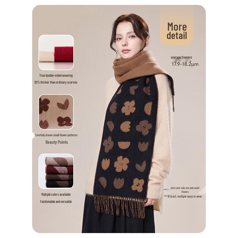 JIUMU Women's Pure Wool Double-Sided Scarf Shawl