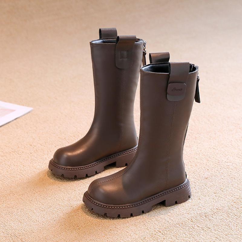 

Детские длинные и высокие зимние сапоги нового стиля с добавлением флиса, два хлопковых кожаных сапога для девочек 30 коричневый