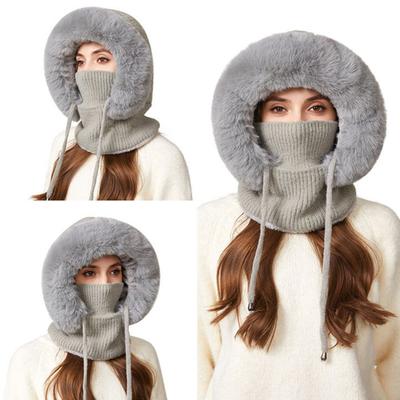 Outdoor Kopfbedeckung 3 in 1 Mütze Schal Abnehmbares Gesichtsschutz-Set Verstellbare Gesichtsform Winddicht Warme Strickfleece Kaltwettermütze