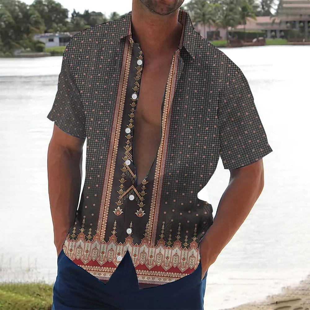 Holiday Beach Striped 3D Print Men Tops Man/Women Casual Fashion Short Sleeves Shirt Lapel Button Shirt Oversized Unisex Clothes