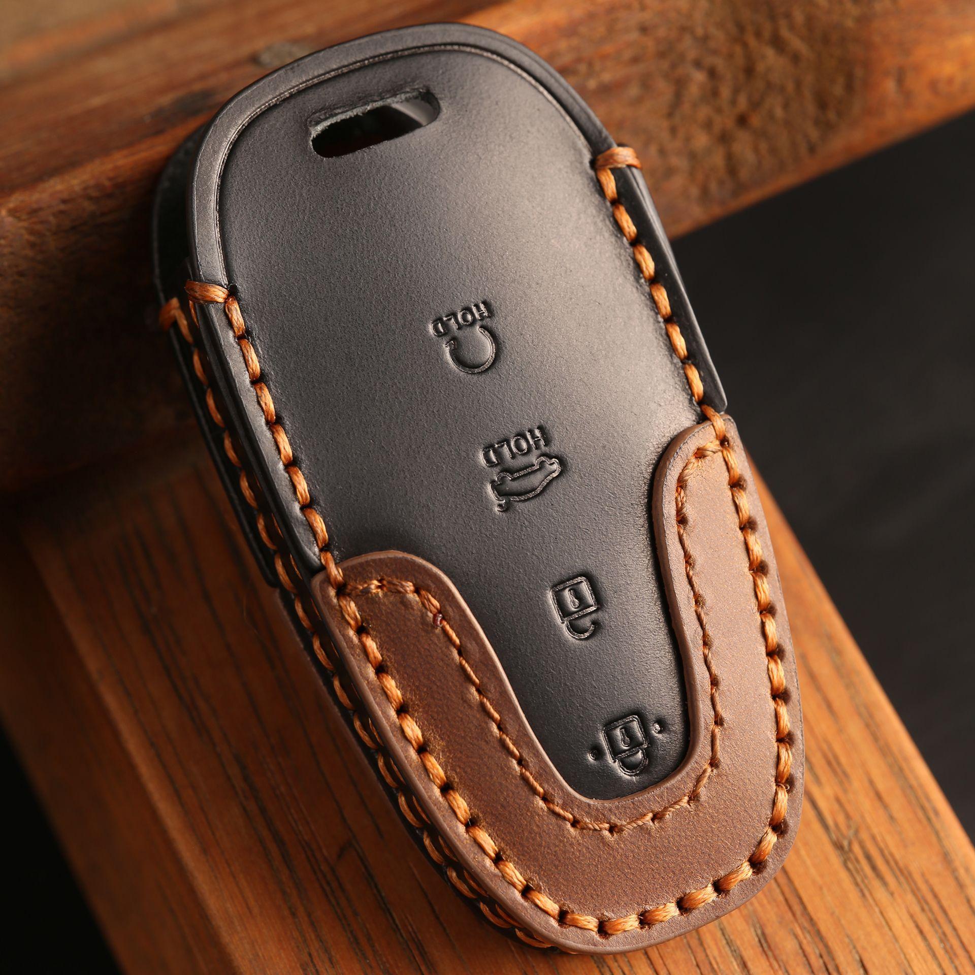 

Customized for Beijing Hyundai car key cover, pure hand-stitched leather, high-end key bag, shell ring. чёрный