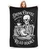 Drink Coffee Avoid People Read Books Halloween Skeleton Blanket Lightweight Flannel Sofa Throw Blanket for Couch Bedding Office