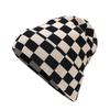 Literary Small Fresh Checkerboard Plaid Wool Hat for Men and Women Thickened Warm Retro Knitted Hat Autumn and Winter Hat