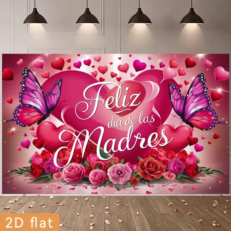

2D Mother s Day Themed Backdrop, 2D Flat Spanish Mother s Day Banner 47.2x31.5inch/120*80cm