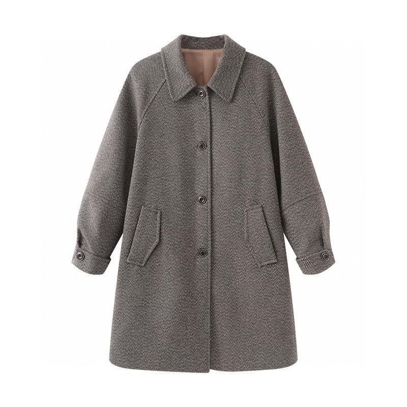 

Женское шерстяное пальто средней длины в клетку, А-силуэта, ниже колена, для миниатюрных, новинка весны и осени 2025 года. L кофейный