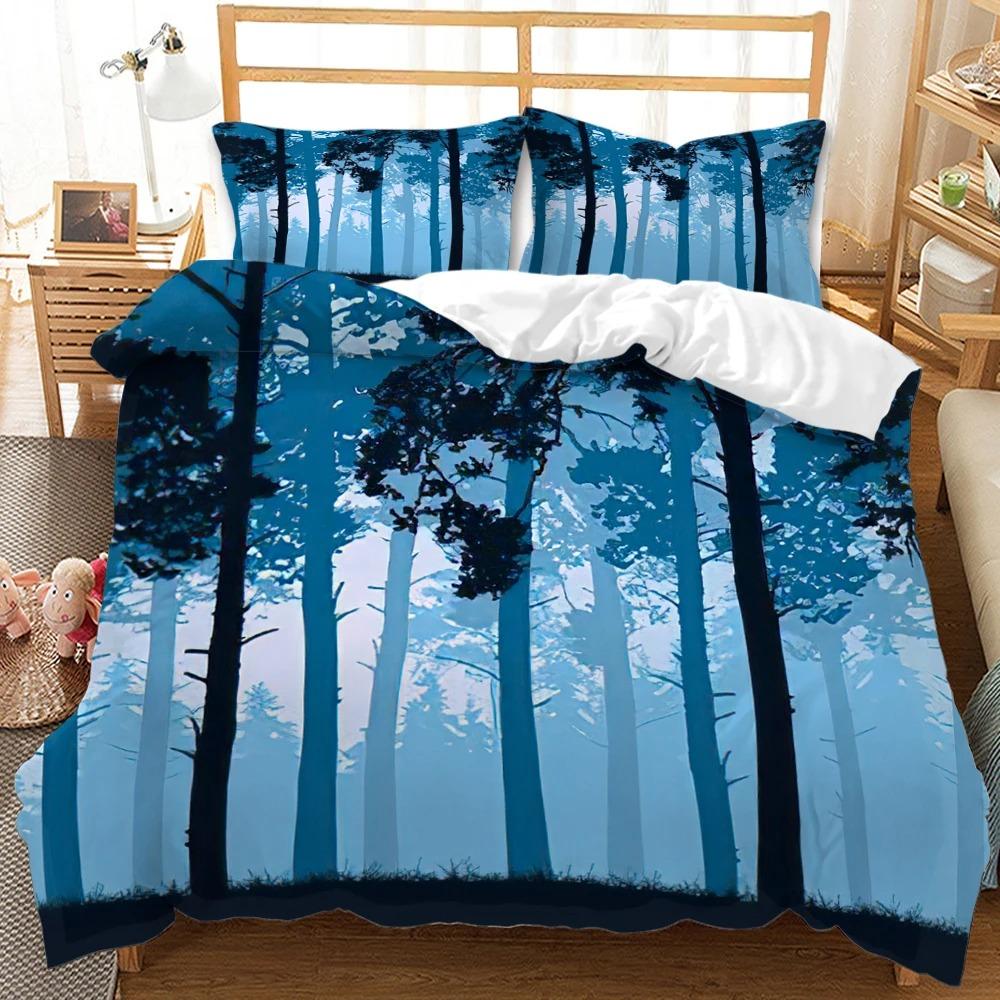 Forest Duvet Cover Set Tree Pattern Cool Colors King Queen Size Polyester Comforter Cover for Kids Boys Girls Teens Bedding Set