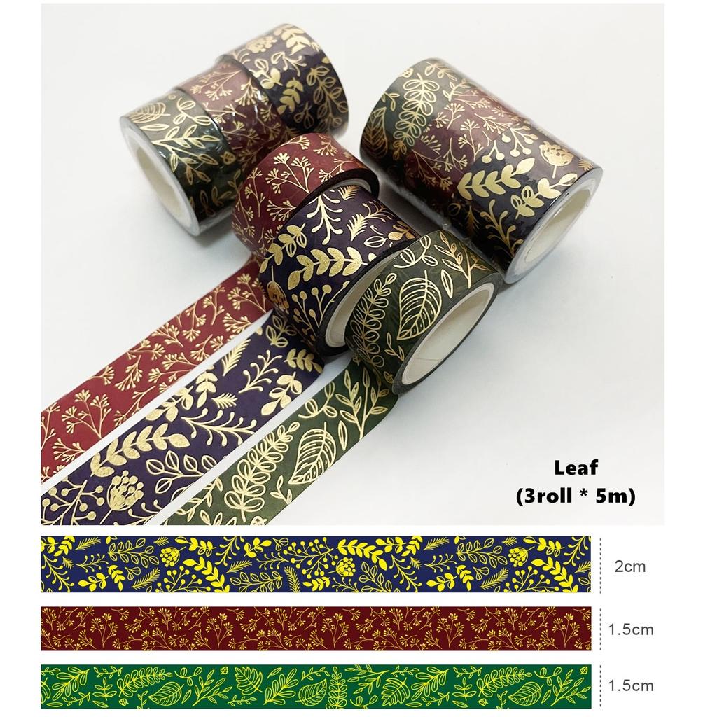 3 stk Gullfolie Washi Tapes Sett Multi Stein Stjerne Blomst Mønster Selvklebende Maskeringstape Dekor Klistremerker Dagbok